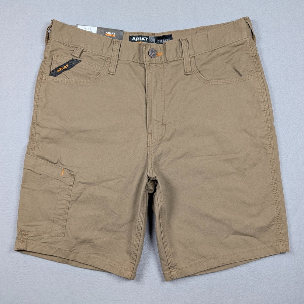 Ariat Rebar M4 Relaxed Tough Shorts Mens 34 Khaki DuraStretch Work Utility
